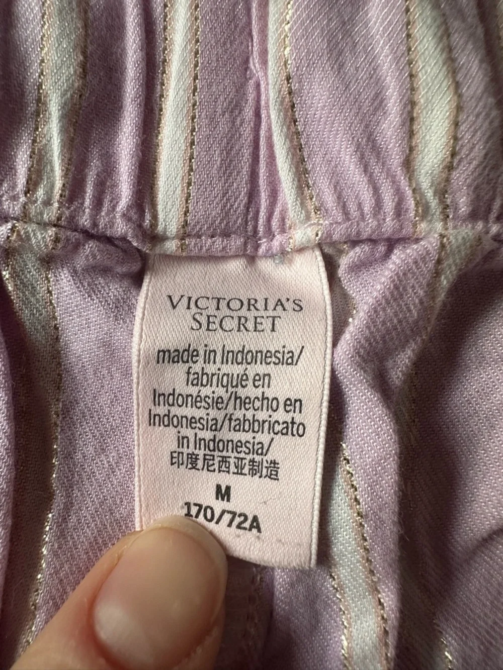 Victoria Secret Pink Striped Metallic Pajama Set Top Shorts Sz M Cotton Modal